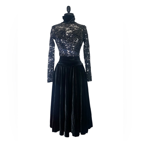 Algy black plush velvet lace and sequin performance dress size small - Picture 4 of 17